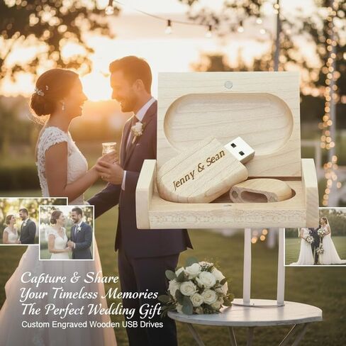محرك أقراص USB خشبي بحبوب طبيعية - محرك أقراص فلاش منقوش شخصي، نص/شعار مخصص على الخيزران المستدام، 64 جيجابايت، 128 جيجابايت، هدية فريدة صديقة للبيئة للرجال، الأب، عيد الميلاد، التخرج، الزفاف in Kuwait