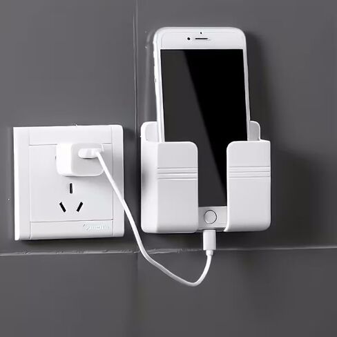 A Wall-Mounted Phone Holder Made of Adhesive PC Material, No Drilling Required, Remote Control Storage Rack, White in Saudi Arabia