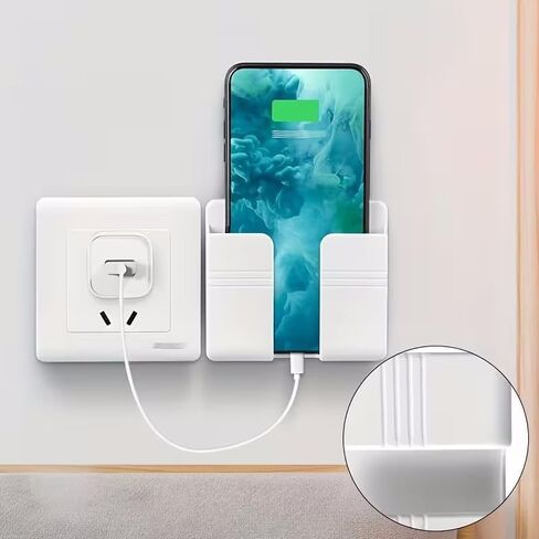 A Wall-Mounted Phone Holder Made of Adhesive PC Material, No Drilling Required, Remote Control Storage Rack, White in Saudi Arabia
