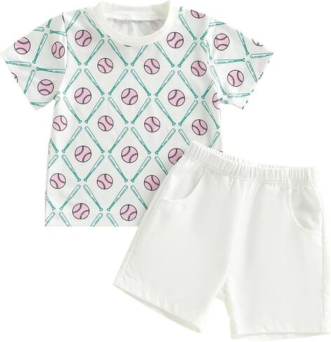 Toddler Baby Boy Summer Outfit Short Sleeve Embroidery Baseball Tops Plaid Shorts Cute Baseball Clothes Set in Saudi Arabia