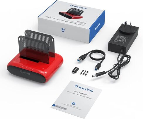محطة إرساء القرص الصلب الخارجي WAVLINK USB3.0 إلى SATA I/II/III Dual Bay لمحرك الأقراص الصلبة 2.5/3.5 بوصة، وSSD مع وظيفة النسخ دون اتصال بالإنترنت/النوم التلقائي يدعم UASP SATA 5 جيجابت في الثانية [دعم 2 × 16 تيرابايت] in Kuwait