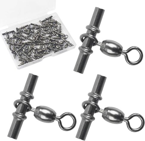 Fishing Cross Line Sleeves 3 Way Swivels,35pcs Sleeve Swivels T Shape Three Way Crimp Swivel Heavy Duty Crossline Crane Swivel for Deep Drop Rigs Saltwater Fishing Tackle in Saudi Arabia
