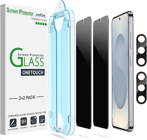 amFilm Auto-Alignment OneTouch لهاتف Samsung Galaxy S25+/S25 Plus 6.7 بوصة واقي شاشة للخصوصية + واقي عدسة الكاميرا، زجاج مقسى، تركيب 30 ثانية، خالي من الفقاعات، حماية الخصوصية 2+2 حزمة in Saudi Arabia