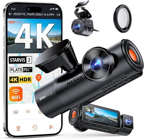 كاميرا Vantrue N4 Pro S 4K 3 قنوات مع فلتر CPL - Triple STARVIS 2، 4K+1080P+2.5K أمامي داخلي خلفي، HDR، رؤية ليلية بالأشعة تحت الحمراء، التحكم الصوتي، Wi-Fi، GPS، وضع انتظار السيارات 24/7، دعم 1 تيرابايت بحد أقصى in Saudi Arabia