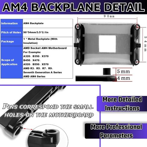 AM4 Backplate with AM4 Bracket，AM4 Backplane Mounting Hole Distance 3.51x2.13Inch/90x54mm CPU Heatsink Bracket Motherboard in Saudi Arabia