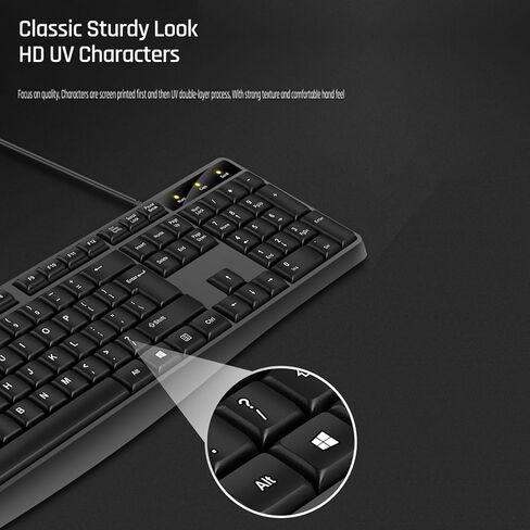 Wired Computer Keyboard, Plug Play USB, Large Number Pad, LED Indicators，Ergonomic, Foldable Stands,Anti-Wear Letters Full Size Keyboard,for Windows Mac PC Laptop-Black in Saudi Arabia