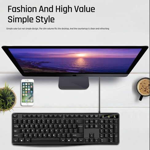 Wired Computer Keyboard, Plug Play USB, Large Number Pad, LED Indicators，Ergonomic, Foldable Stands,Anti-Wear Letters Full Size Keyboard,for Windows Mac PC Laptop-Black in Saudi Arabia