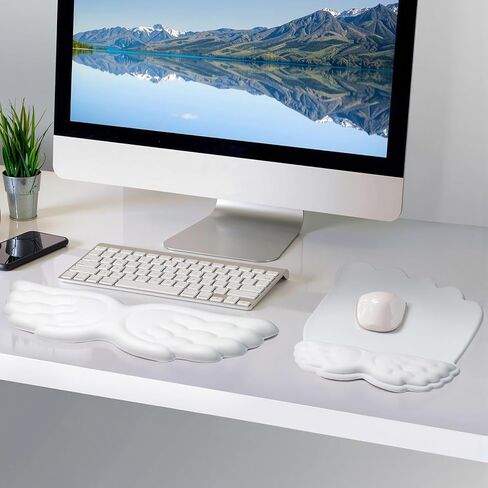 Angel Wing Mouse Pad with Wrist Rest, Soft Wrist Support and Arm Support Keyboard Rest for Keyboard and Mouse, Non-Slip Wrist Support for Office, Work, Gaming in Kuwait