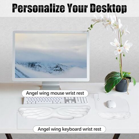 Angel Wing Mouse Pad with Wrist Rest, Soft Wrist Support and Arm Support Keyboard Rest for Keyboard and Mouse, Non-Slip Wrist Support for Office, Work, Gaming in Kuwait