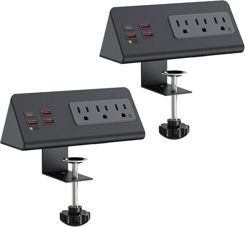 محطة شحن منضدة مع PD 20 وات USB C، شريط طاقة بحافة منضدة مع 3 منافذ تيار متردد، 4 منافذ USB للشحن السريع، توصيل قابس مسطح بطول 6.56 قدم، حامي عرام المكتب لفندق المكتب المنزلي، أسود in Kuwait