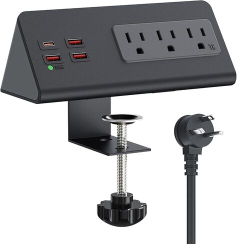 Nightstand Charging Station with PD 20W USB C, Nightstand Edge Power Strip with 3 AC Outlets, 4 Fast Charging USB Ports, Connect 6.56FT Flat Plug, Desk Surge Protector for Office Home Hotel, Black in Saudi Arabia