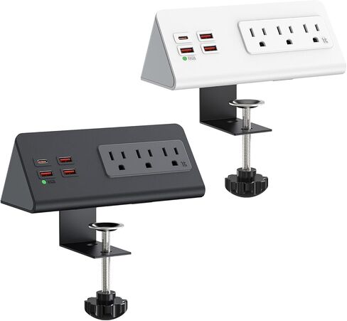 محطة شحن منضدة مع PD 20 وات USB C، شريط طاقة بحافة منضدة مع 3 منافذ تيار متردد، 4 منافذ USB للشحن السريع، توصيل قابس مسطح بطول 6.56 قدم، حامي عرام المكتب لفندق المكتب المنزلي، أسود in Kuwait