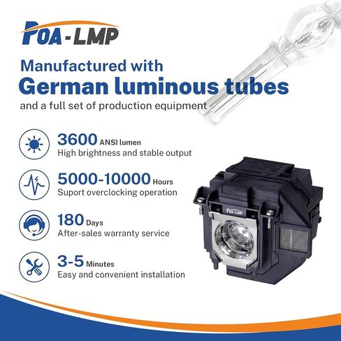 مصباح بروجيكتور بديل لـ ELPLP96 V13H010L96 EPSON PowerLite X39 W39 S39 109W Home Cinema 880 760 660 2150 2100 1060 1080 EX3260 EX5260 EX7260 EX9210 EX9220 VS260 VS250 VS350 VS355 EB-X41 in Kuwait