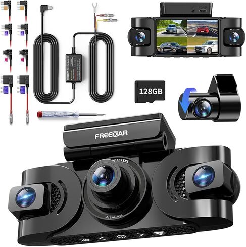 4K 4-Channel Dash Cam with 24H Parking Mode, 360° All-Sides View, Front Rear Left Right Inside, 3" IPS Display, GPS, 5.8GHz WiFi, Night Vision, Voice Control, 128GB Card & Hardwire Kit in Kuwait