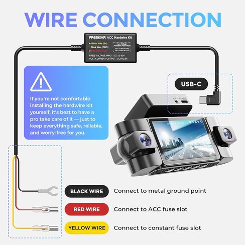4K 4-Channel Dash Cam with 24H Parking Mode, 360° All-Sides View, Front Rear Left Right Inside, 3" IPS Display, GPS, 5.8GHz WiFi, Night Vision, Voice Control, 128GB Card & Hardwire Kit in Kuwait