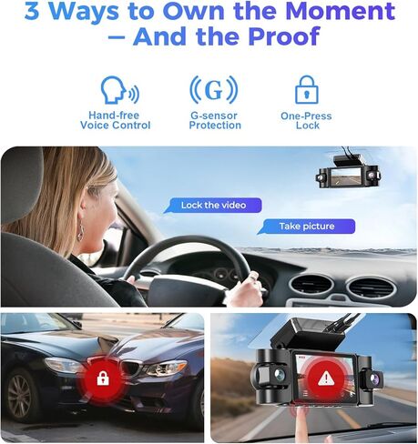 4K 4-Channel Dash Cam with 24H Parking Mode, 360° All-Sides View, Front Rear Left Right Inside, 3" IPS Display, GPS, 5.8GHz WiFi, Night Vision, Voice Control, 128GB Card & Hardwire Kit in Kuwait