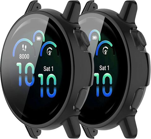 2 Pack Compatible for Garmin Vivoactive 6 Case, Full Cover Hard PC Case with Built-in 9H Tempered Glass Protector for Garmin Vivoactive 6 Watch Cover-Black+Transparent in Saudi Arabia