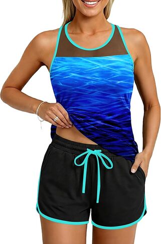 Aqua Eve Women Tankini with Shorts - Tummy Control Two Piece Swimsuit High Neck Bathing Suit with Pockets 2025 Swimwear in Saudi Arabia