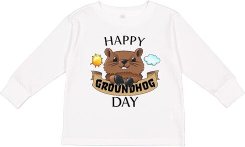 تي شيرت Inktastic Happy Groundhog Day - تي شيرت لطيف للأطفال الصغار بأكمام طويلة in Kuwait