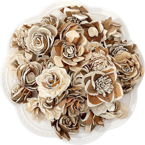 Set of 50 DIY Sola Wood Flowers Assortment Small Craft Wooden Flowers Fake Flower Bulk for Wedding Home Decorations DIY Bouquet 1.38-1.77 Inch(Classic,Cream White) in Saudi Arabia