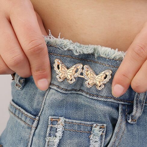 2 pairs Butterfly Adjustable Tightener Waist Buckle for Jeans No Sewing Metal Button Adjuster for Skirts Accessories in Saudi Arabia