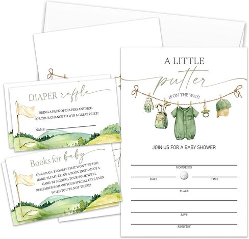 A Little Putter is on the Way Golf Baby Shower Invitations for Girl Boy، Golf Boy Girl Baby Shower يدعو تذاكر يانصيب الحفاضات، بطاقات طلب الكتاب تملأ فارغة (25 قطعة ومغلفات)/مجموعة-09 in Kuwait