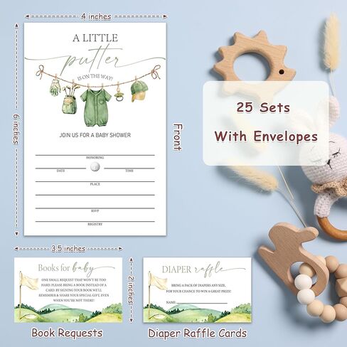 A Little Putter is on the Way Golf Baby Shower Invitations for Girl Boy، Golf Boy Girl Baby Shower يدعو تذاكر يانصيب الحفاضات، بطاقات طلب الكتاب تملأ فارغة (25 قطعة ومغلفات)/مجموعة-09 in Kuwait