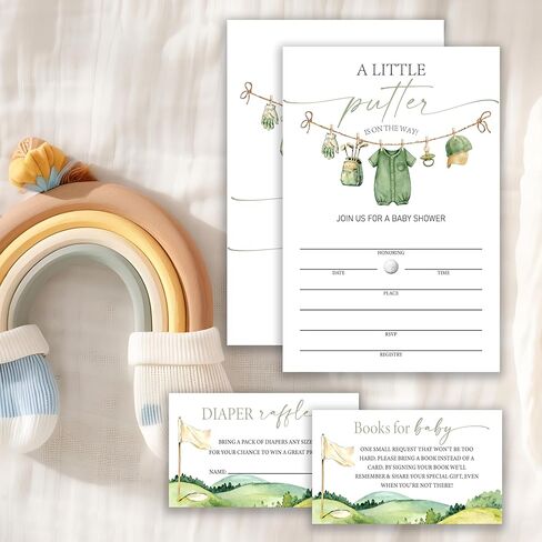 A Little Putter is on the Way Golf Baby Shower Invitations for Girl Boy، Golf Boy Girl Baby Shower يدعو تذاكر يانصيب الحفاضات، بطاقات طلب الكتاب تملأ فارغة (25 قطعة ومغلفات)/مجموعة-09 in Kuwait