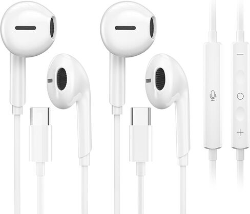 2 Pack USB C Headphones for iPhone 17 16 15, Type C Earphones with Microphone Volume Control USB C Wired Earbuds，for 17 Pro Max iPad Plus，USB Type C Earphone for SamsungS25 S24 S23Ultra, Pixel 9 in Saudi Arabia