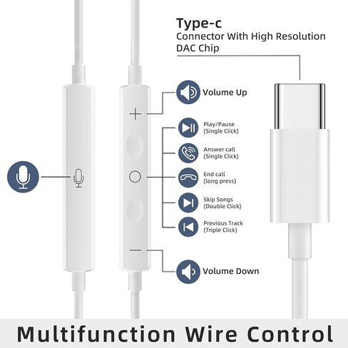 2 Pack USB C Headphones for iPhone 17 16 15, Type C Earphones with Microphone Volume Control USB C Wired Earbuds，for 17 Pro Max iPad Plus，USB Type C Earphone for SamsungS25 S24 S23Ultra, Pixel 9 in Saudi Arabia