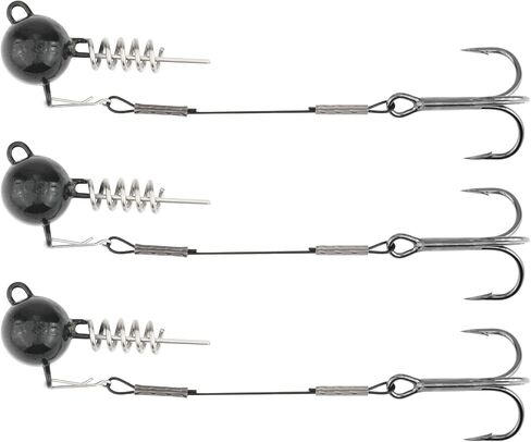 Fishing Rig with Weighted Jig Head and Treble Hook – Screw Lock Bait Keeper for Soft Lures, 3PCS Pack for Saltwater and Freshwater Fishing in Saudi Arabia