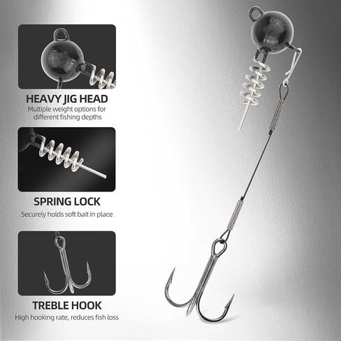 Fishing Rig with Weighted Jig Head and Treble Hook – Screw Lock Bait Keeper for Soft Lures, 3PCS Pack for Saltwater and Freshwater Fishing in Saudi Arabia
