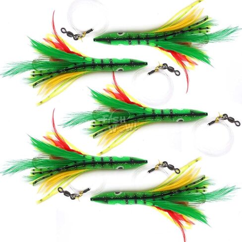 5pcs Fish WOW! 6" Fishing Tuna Clone Feather Rig 6 inch Trolling 3oz Bullet Weighted Head Lure - Mexican Flag in Saudi Arabia
