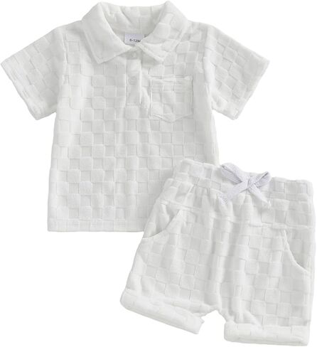 Toddler Baby Boys Summer Clothes Plaid Short Sleeve Lapel Tops Shorts 2Pcs Clothing Set Outfits 6 12 18 24 Months in Saudi Arabia