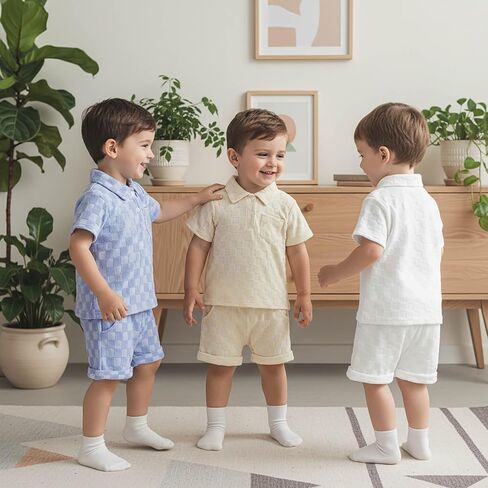 Toddler Baby Boys Summer Clothes Plaid Short Sleeve Lapel Tops Shorts 2Pcs Clothing Set Outfits 6 12 18 24 Months in Saudi Arabia