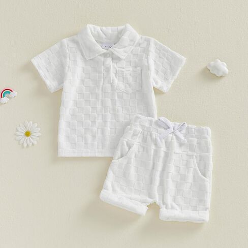 Toddler Baby Boys Summer Clothes Plaid Short Sleeve Lapel Tops Shorts 2Pcs Clothing Set Outfits 6 12 18 24 Months in Saudi Arabia