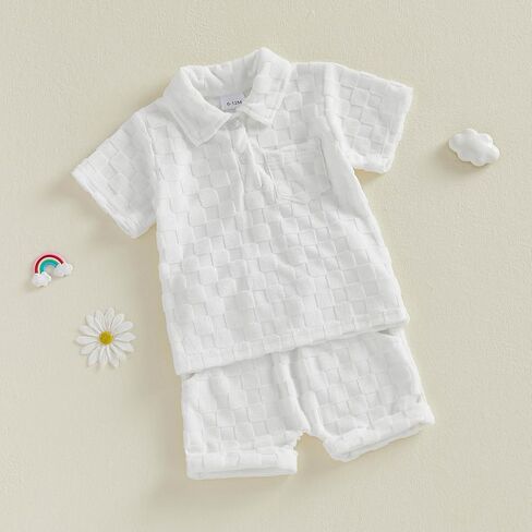 Toddler Baby Boys Summer Clothes Plaid Short Sleeve Lapel Tops Shorts 2Pcs Clothing Set Outfits 6 12 18 24 Months in Saudi Arabia