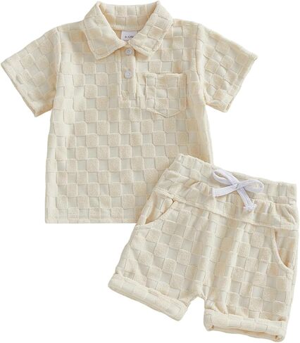 Toddler Baby Boys Summer Clothes Plaid Short Sleeve Lapel Tops Shorts 2Pcs Clothing Set Outfits 6 12 18 24 Months in Saudi Arabia