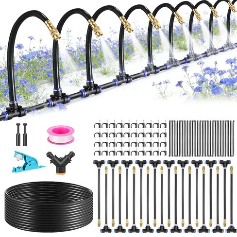 Yizhet Garden Irrigation System, 20m/65ft PU Hose Irrigation System with Mist Function Pure Copper Universal Head, Mist Cooling and Watering Set for Garden, Greenhouse, Terrace, Balcony in Kuwait