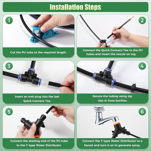 Yizhet Garden Irrigation System, 20m/65ft PU Hose Irrigation System with Mist Function Pure Copper Universal Head, Mist Cooling and Watering Set for Garden, Greenhouse, Terrace, Balcony in Kuwait
