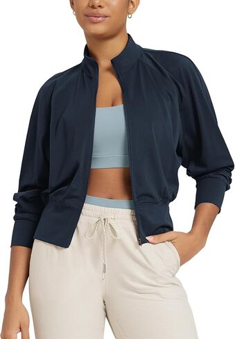 ODODOS Women's Full Zip Workout Jacket Cloud Feeling Stand Collar Long Sleeve Lightweight Athletic Yoga Tops in Kuwait