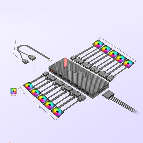10 Port ARGB Fan Hub with Magnetic Base 5V 3 Pin PWM PC Lighting Controller for Computer Case Cooling in Saudi Arabia