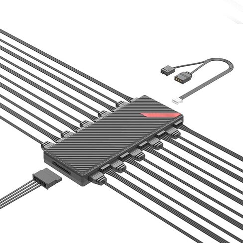 10 Port ARGB Fan Hub with Magnetic Base 5V 3 Pin PWM PC Lighting Controller for Computer Case Cooling in Saudi Arabia