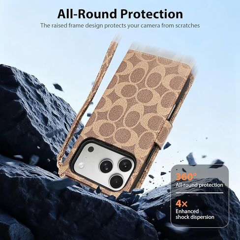 Magnetic Detachable Wallet Case for iPhone 17 Pro Max, Luxury PU Leather with Card Slots, Kickstand, Wrist Strap, MagSafe Compatible, 6.9-Inch Khaki in Saudi Arabia