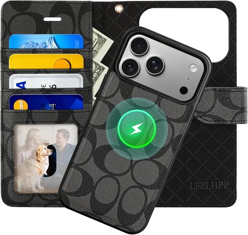 Magnetic Detachable Wallet Case for iPhone 17 Pro Max, Luxury PU Leather with Card Slots, Kickstand, Wrist Strap, MagSafe Compatible, 6.9-Inch Khaki in Saudi Arabia