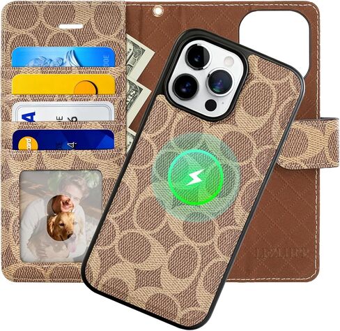 Magnetic Detachable Wallet Case for iPhone 17 Pro Max, Luxury PU Leather with Card Slots, Kickstand, Wrist Strap, MagSafe Compatible, 6.9-Inch Khaki in Saudi Arabia