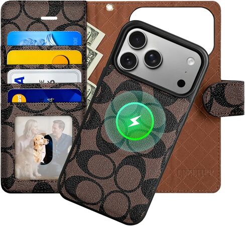 Magnetic Detachable Wallet Case for iPhone 17 Pro Max, Luxury PU Leather with Card Slots, Kickstand, Wrist Strap, MagSafe Compatible, 6.9-Inch Khaki in Saudi Arabia
