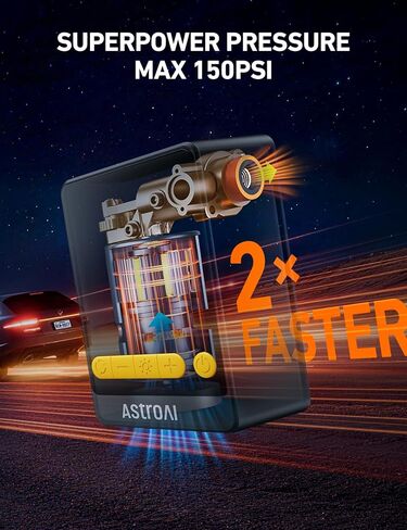 منفاخ إطارات صغير من AstroAI L10، ضاغط هواء محمول، مضخة هواء 150 رطل لكل بوصة مربعة لإطارات السيارات مع مقياس الضغط الرقمي، مضخة إطارات الدراجة مع ضوء LED، منفاخ إطارات محمول للسيارات والدراجات والدراجات النارية والكرات in Saudi Arabia