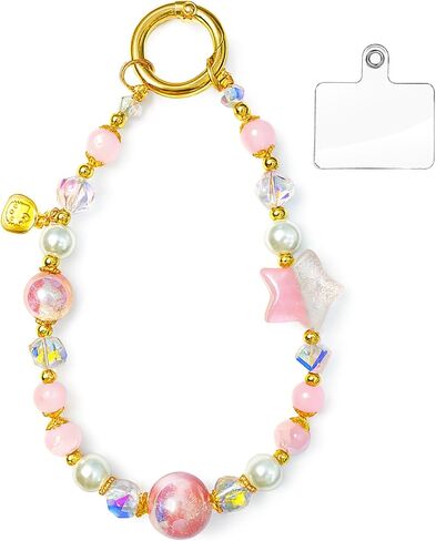Cell Phone Charm, Handmade Wrist Strap Chain Lanyard with Natural Crystal, Beaded Phone Strap Lanyard Set for Women in Saudi Arabia