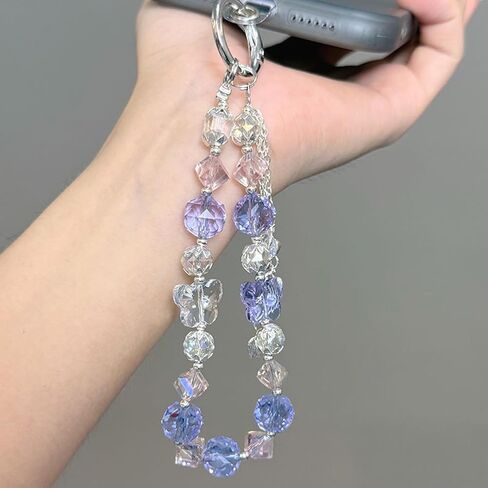 Cell Phone Charm, Handmade Wrist Strap Chain Lanyard with Natural Crystal, Beaded Phone Strap Lanyard Set for Women in Saudi Arabia
